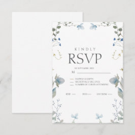 Eenvoudige Blauwe Bloem RSVP Kaart