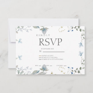 Eenvoudige Blauwe Bloem RSVP Kaart