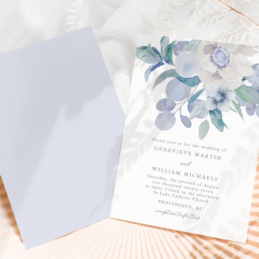 Eenvoudige Blauwe Bloemen Boeket Huwelijksuitnodig Aankondiging