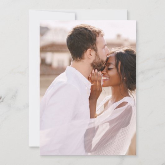 Eenvoudige Blauwe Bloemen Foto Huwelijksuitnodigin Aankondiging (Achterkant)