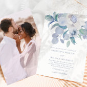 Eenvoudige Blauwe Bloemen Foto Huwelijksuitnodigin Aankondiging