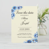 Eenvoudige Blauwe Bloemen Save the Date (Staand voorkant)
