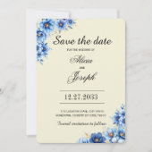 Eenvoudige Blauwe Bloemen Save the Date (Voorkant)