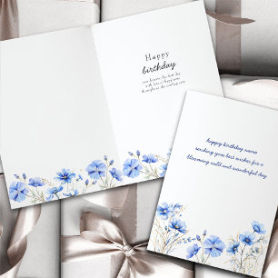 Eenvoudige Blauwe Bloemen Verjaardag Kaart