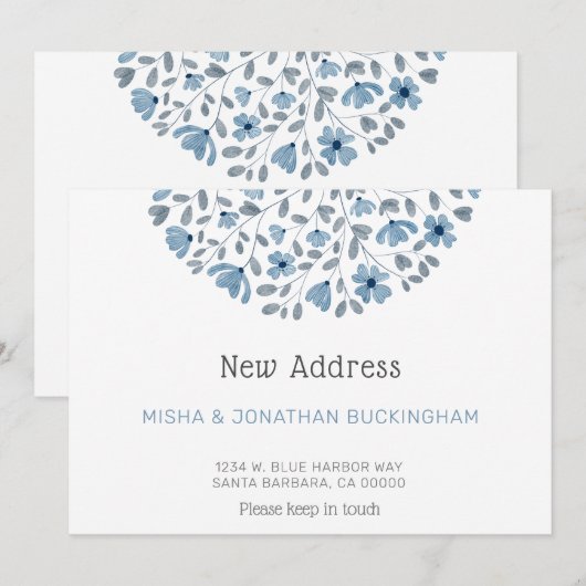 Eenvoudige Blauwe Bloemen Waterverf Nieuw Adres Ve Aankondiging (Voorkant / Achterkant)