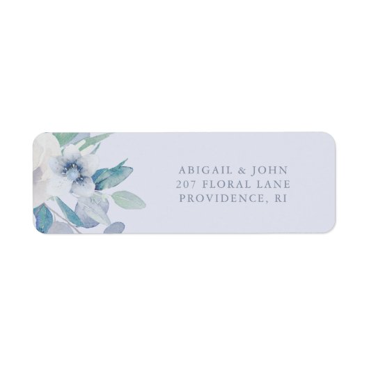 Eenvoudige Blauwe Bloemen Wedding Retour Adres Lab Etiket (Voorkant)