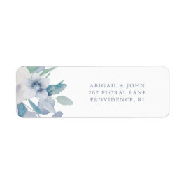 Eenvoudige Blauwe Bloemen Witte Huwelijk Retour Ad Etiket