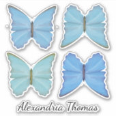 Eenvoudige Blauwe Botanische Vlinders Schattige gr Sticker (Voorkant)