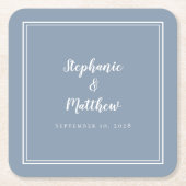 Eenvoudige 'blauwe' bruiloft Modern minimalistisch Kartonnen Onderzetters (Voorkant)