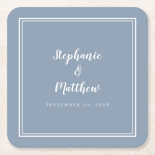 Eenvoudige 'blauwe' bruiloft Modern minimalistisch Kartonnen Onderzetters (Voorkant)