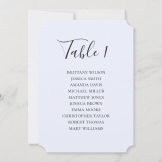 Eenvoudige blauwe bruiloft zitkaart. Modern script Kaart