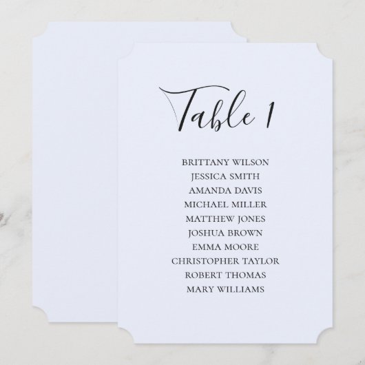 Eenvoudige blauwe bruiloft zitkaart. Modern script Kaart (Voorkant / Achterkant)