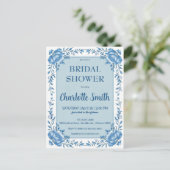 Eenvoudige blauwe chinoiserie bruidsshower briefkaart (Staand voorkant)