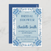 Eenvoudige blauwe chinoiserie bruidsshower briefkaart (Voorkant / Achterkant)