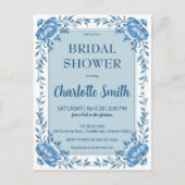 Eenvoudige blauwe chinoiserie bruidsshower briefkaart (Voorkant)