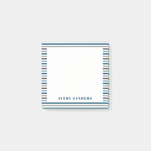 Eenvoudige blauwe en grijze streep post-it® notes (Voorkant)