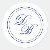 Eenvoudige blauwe en witte monogram envelop ronde sticker (Voorkant)