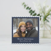 Eenvoudige Blauwe en Witte Sneeuwvlok Kerstfoto Feestdagenkaart (Staand voorkant)