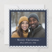 Eenvoudige Blauwe en Witte Sneeuwvlok Kerstfoto Feestdagenkaart (Voorkant)