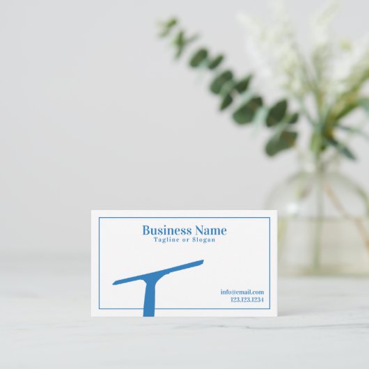 Eenvoudige Blauwe en Witte Squeegee Raamreiniging Visitekaartje (Staand voorkant)