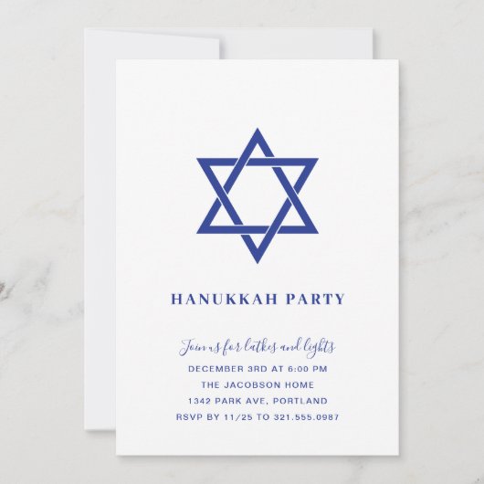Eenvoudige blauwe en witte ster van David Hanukkah Kaart (Voorkant)