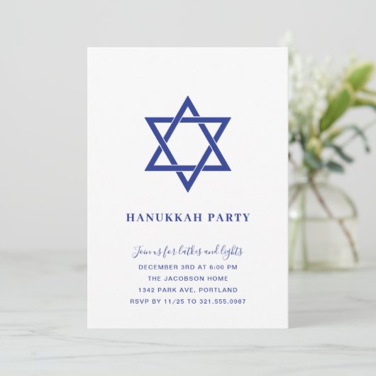 Eenvoudige blauwe en witte ster van David Hanukkah Kaart (Staand voorkant)