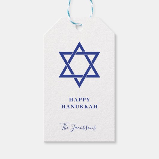 Eenvoudige blauwe en witte ster van David Happy Ha Cadeaulabel (Voorkant)
