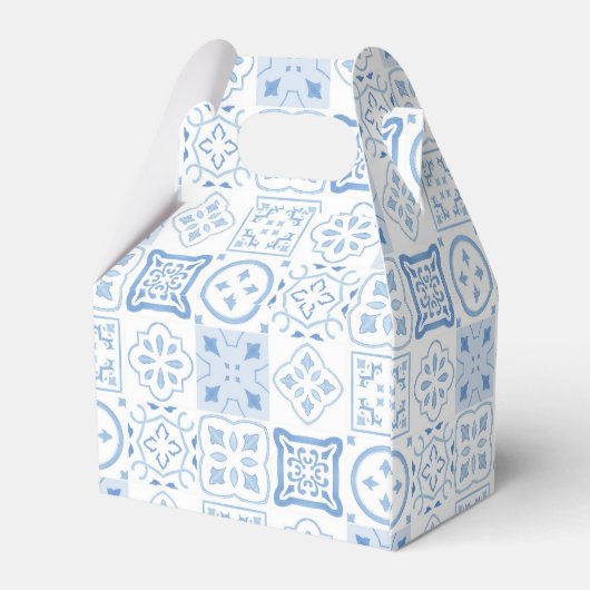 Eenvoudige blauwe en witte tegel citroen trouw bru bedankdoosjes (Achterkant)