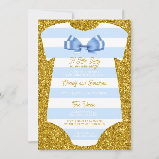 eenvoudige blauwe en witte unitard Baby Shower Kaart (Voorkant)