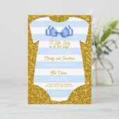 eenvoudige blauwe en witte unitard Baby Shower Kaart (Staand voorkant)