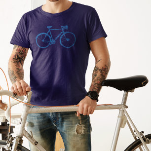 Eenvoudige blauwe fiets op zwart t-shirt