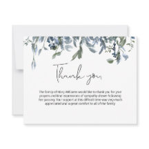 Eenvoudige Blauwe Floral Greenery Funeral Dank u