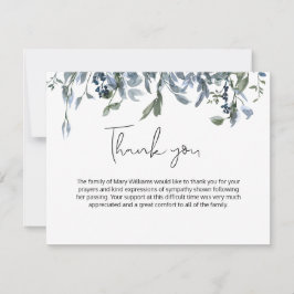 Eenvoudige Blauwe Floral Greenery Funeral Dank u Bedankkaart