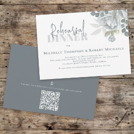 Eenvoudige Blauwe Floral Rehearings Dinner QR Code Kaart