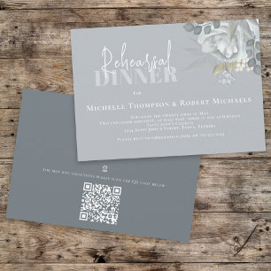 Eenvoudige Blauwe Floral Rehearings Dinner QR Code Kaart