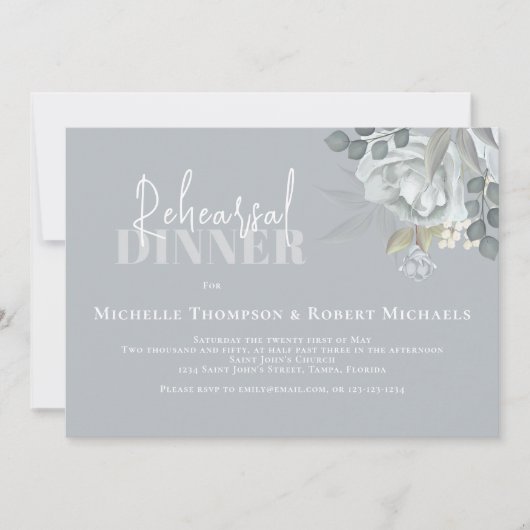 Eenvoudige Blauwe Floral Rehearings Dinner QR Code Kaart (Voorkant)