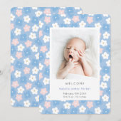 Eenvoudige blauwe Floral Waterverf Cute Birth Aankondiging (Voorkant / Achterkant)