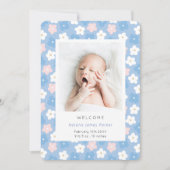 Eenvoudige blauwe Floral Waterverf Cute Birth Aankondiging (Voorkant)