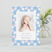 Eenvoudige blauwe Floral Waterverf Cute Birth Aankondiging (Staand voorkant)