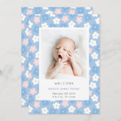 Eenvoudige blauwe Floral Waterverf Cute Birth Aankondiging (Voorkant / Achterkant)