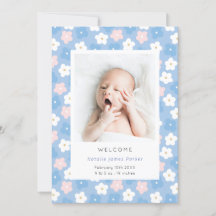 Eenvoudige blauwe Floral Waterverf Cute Birth