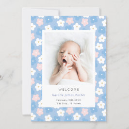 Eenvoudige blauwe Floral Waterverf Cute Birth Aankondiging