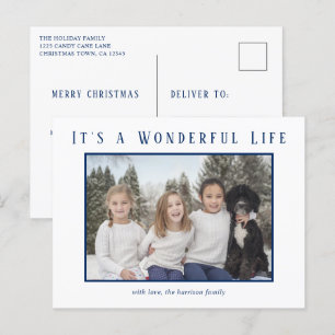 Eenvoudige blauwe foto minimalistische moderne ker feestdagenkaart