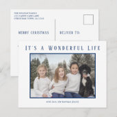 Eenvoudige blauwe foto minimalistische moderne ker feestdagenkaart (Voorkant / Achterkant)