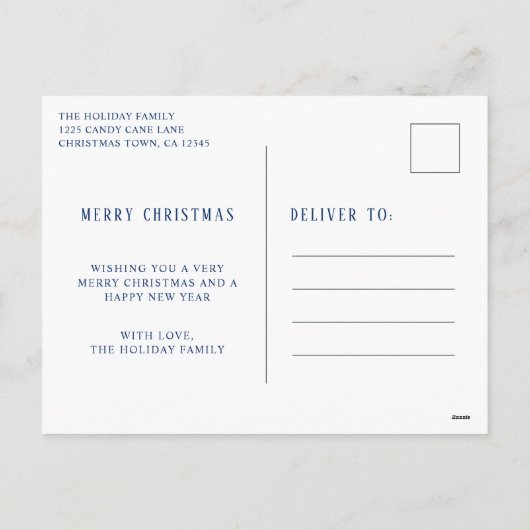 Eenvoudige blauwe foto minimalistische moderne ker feestdagenkaart (Achterkant)