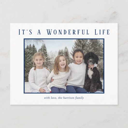 Eenvoudige blauwe foto minimalistische moderne ker feestdagenkaart (Voorkant)