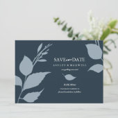 Eenvoudige blauwe foto save the date (Staand voorkant)