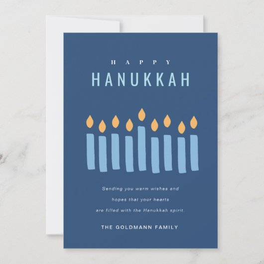 Eenvoudige Blauwe Gele Kaarsen Gelukkig Hanukkah F Feestdagenkaart (Voorkant)