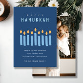 Eenvoudige Blauwe Gele Kaarsen Gelukkig Hanukkah F Feestdagenkaart