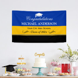 Eenvoudige blauwe gele zwarte GraduPartij Spandoek